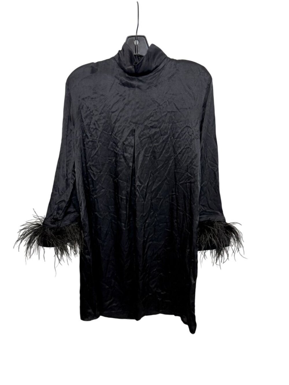 SLEEPER Black Party Long-Sleeve Feather Trim Mini Shirt Dress NWT - Size S - Picture 4 of 9